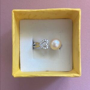 Silver Heart Ring with Pearl